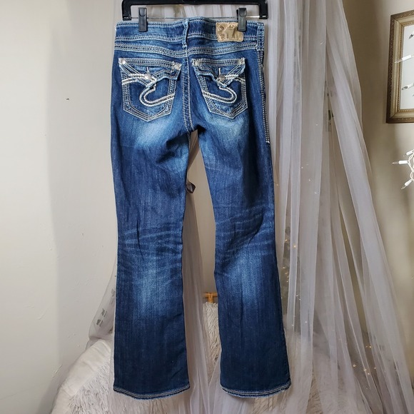 Silver Suki Retro Jeans Bootcut Y2k Embellished Pockets Sz 32/30 Denim Mid Rise - Picture 3 of 6
